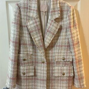 Rebecca Taylor Cream and Pink Tweed Blazer